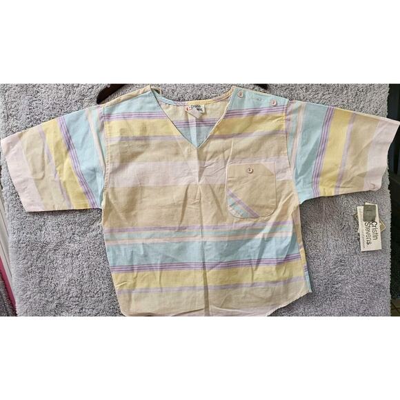 Vintage with TAGS Cristin Stevens Purple Teal Yellow Shirt Short Sleeve 13 14 L - Picture 1 of 4